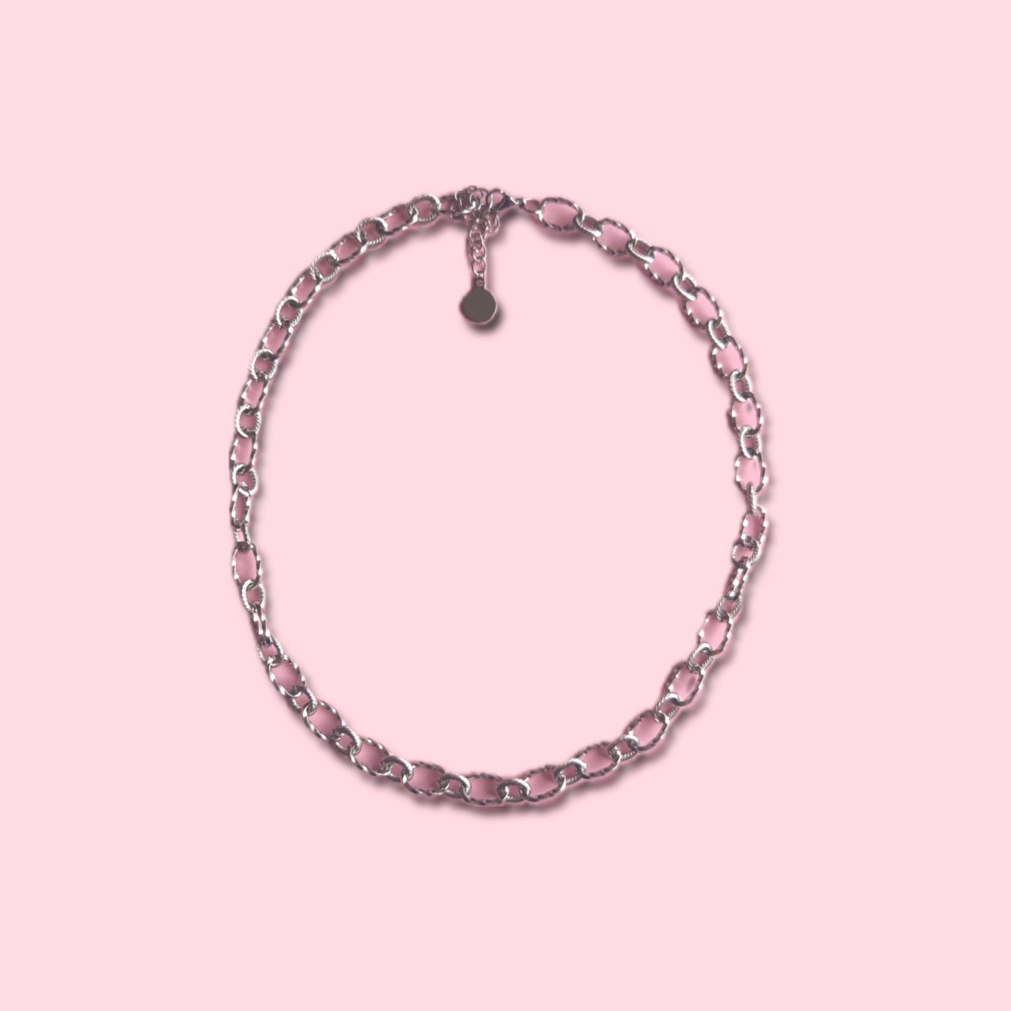 Cadena flor Lupe blanco glitter y rosa cadena