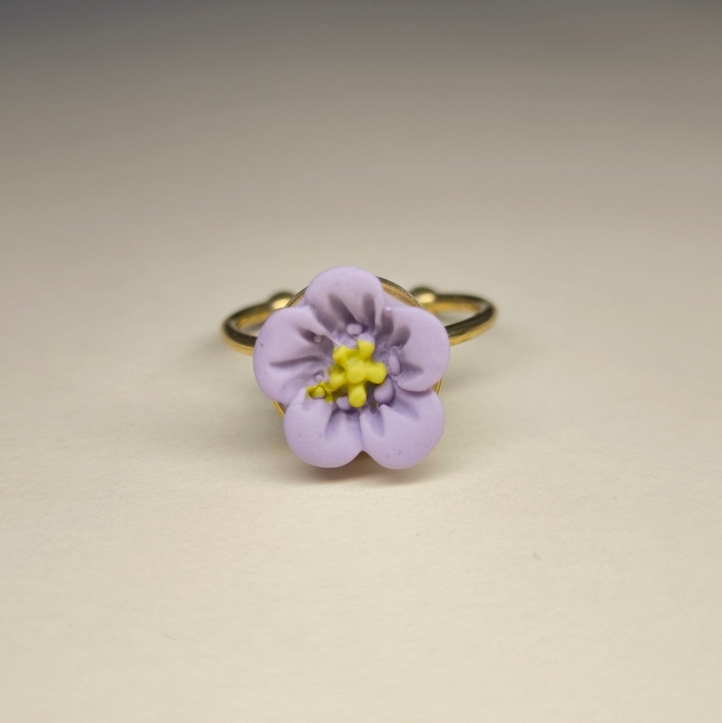 Anillo mini Flor lila y verde 3D