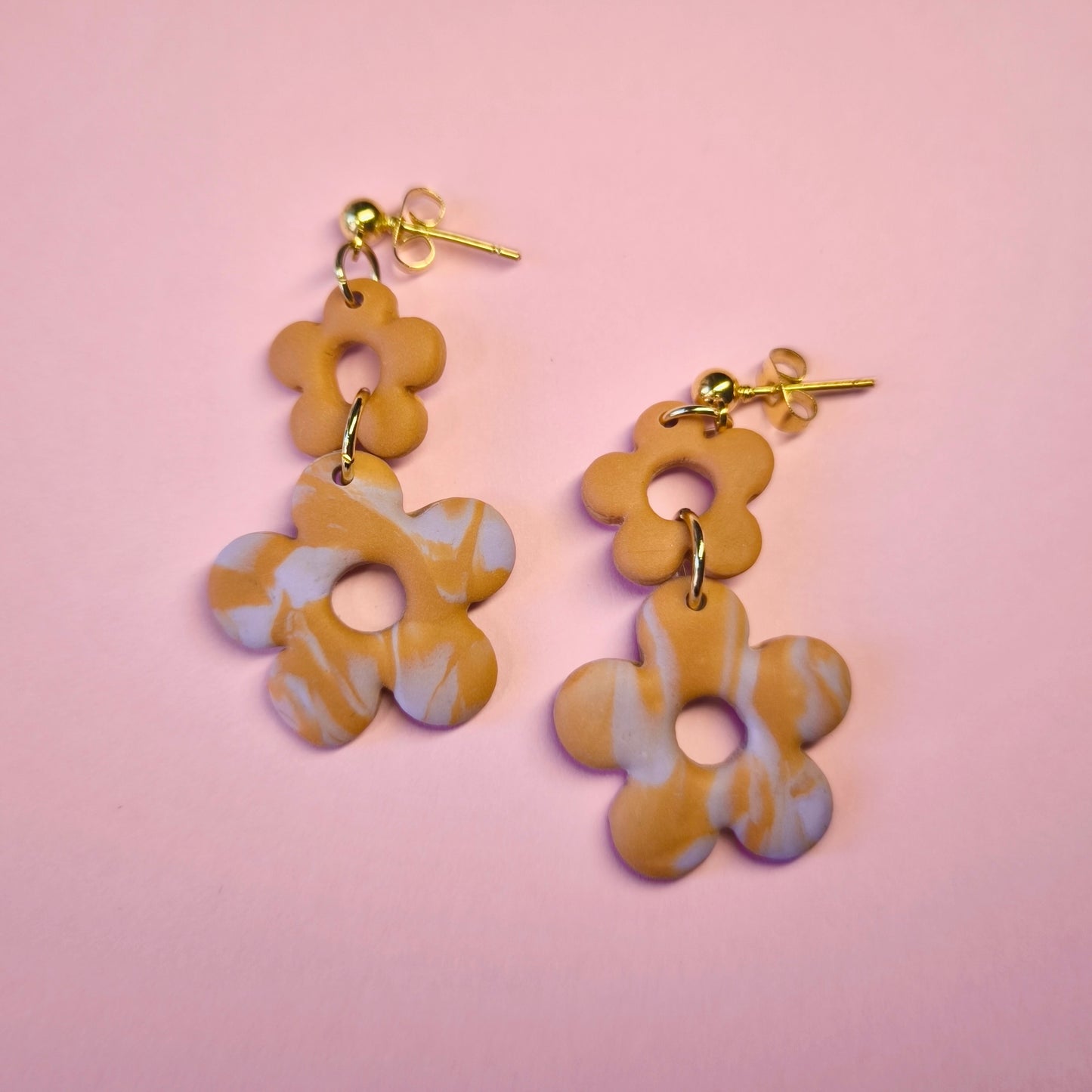 Pendiente Celia mármol naranja y rosa (único)