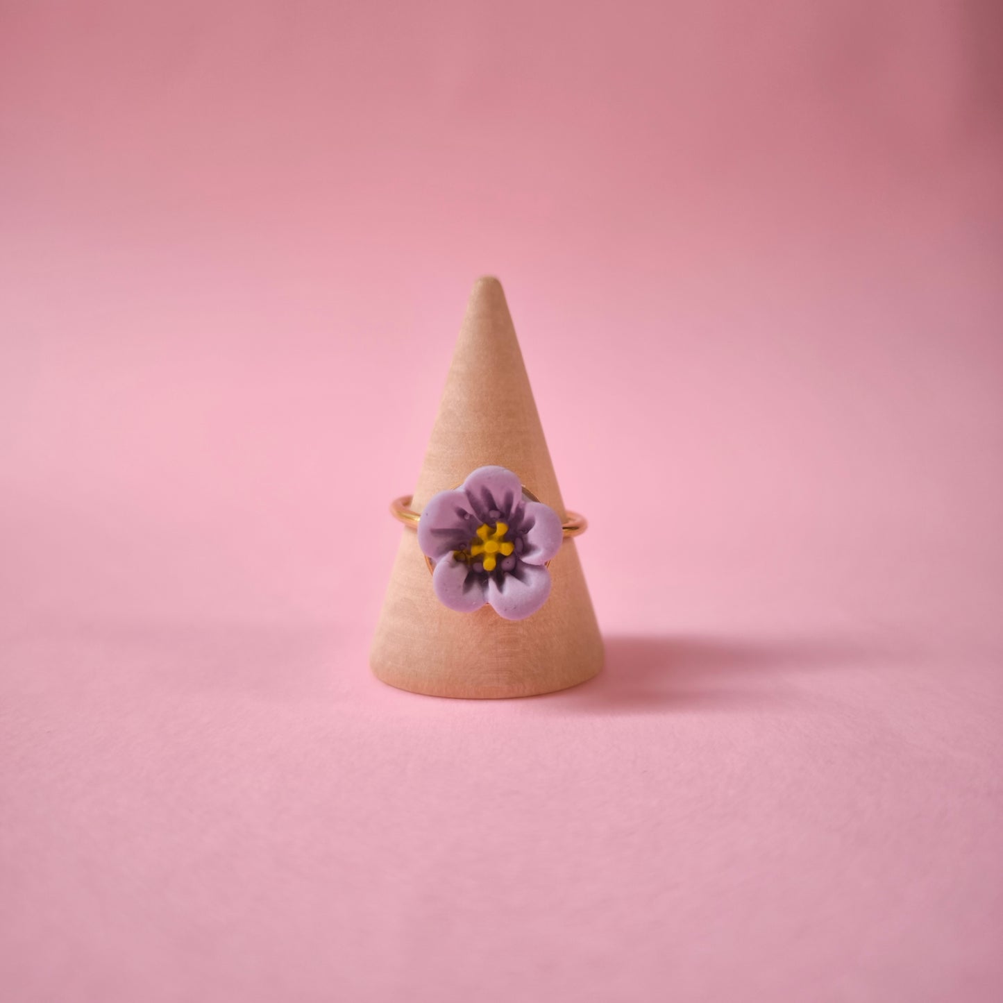 Anillo mini Flor lila y verde 3D
