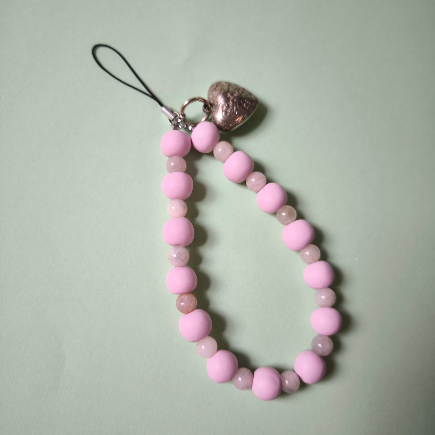 Colgante para tel. móvil rosa con corazón vintage (único)