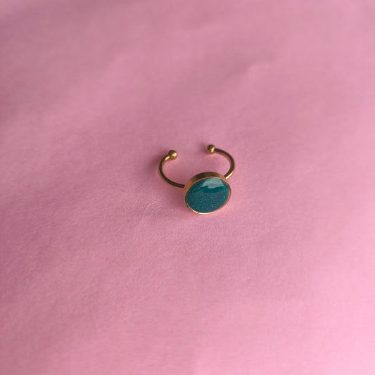 Anillo regulable verde esmeralda con glitter