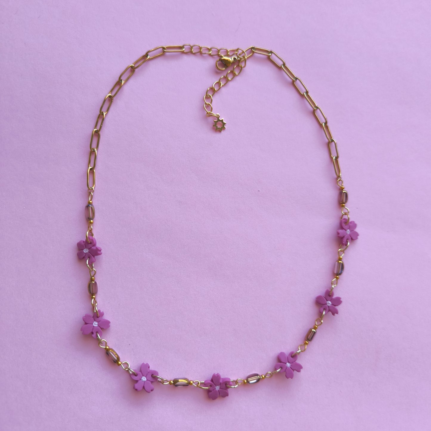 Collar artesanal flores en arcilla polimérica, hecho en España. Acero inoxidable. Livianos. Stock limitado.