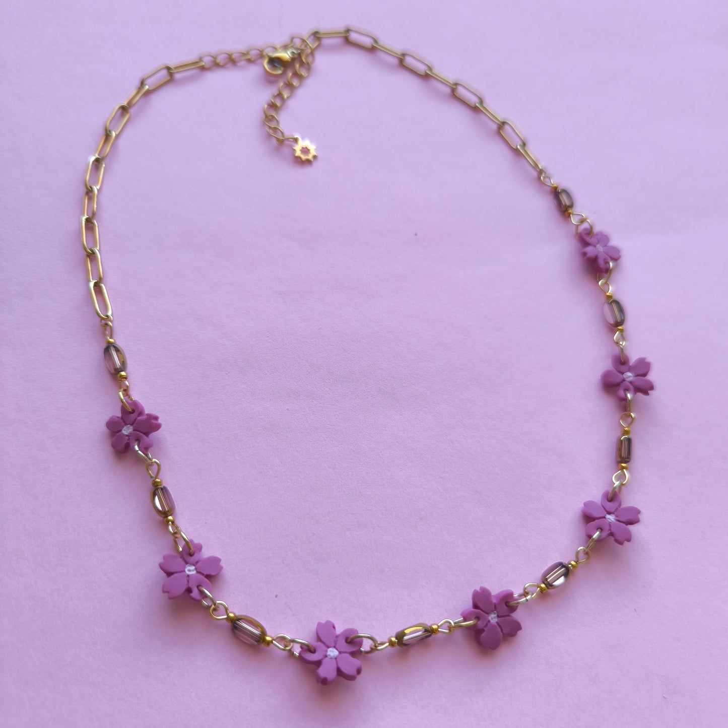 Collar artesanal flores en arcilla polimérica, hecho en España. Acero inoxidable. Livianos. Stock limitado.