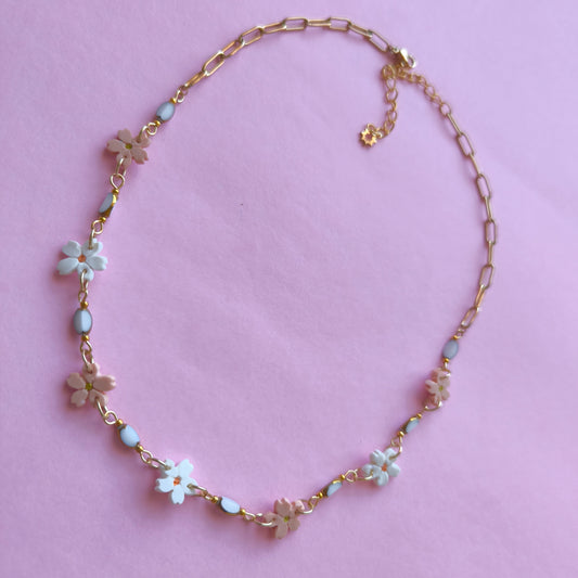 Collar artesanal flores en arcilla polimérica, hecho en España. Acero inoxidable. Livianos. Stock limitado.