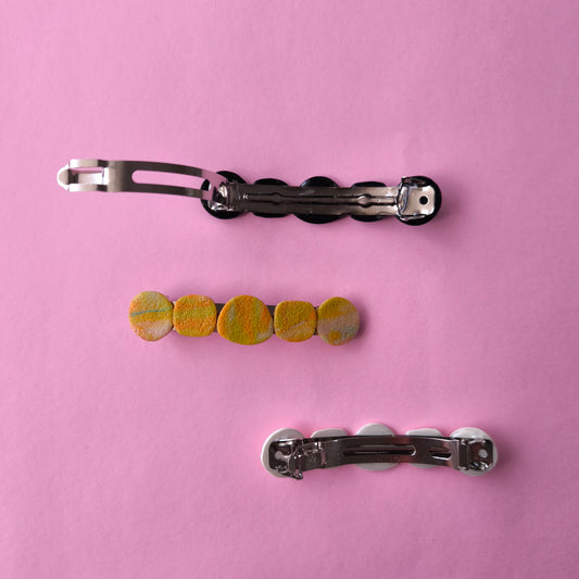 pasador cabello artesanal en arcilla polimérica. Hipoalergenicos, livianos. Hechos en España. Stock limitado. Acero inoxidable.