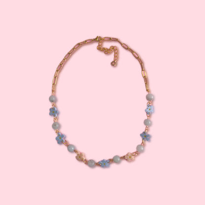 Collar flores Blossom celeste y rosa