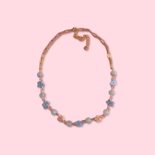 Collar flores Blossom celeste y rosa