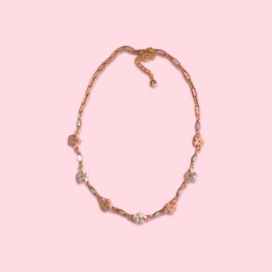 Collar flores Blossom blanco y rosa