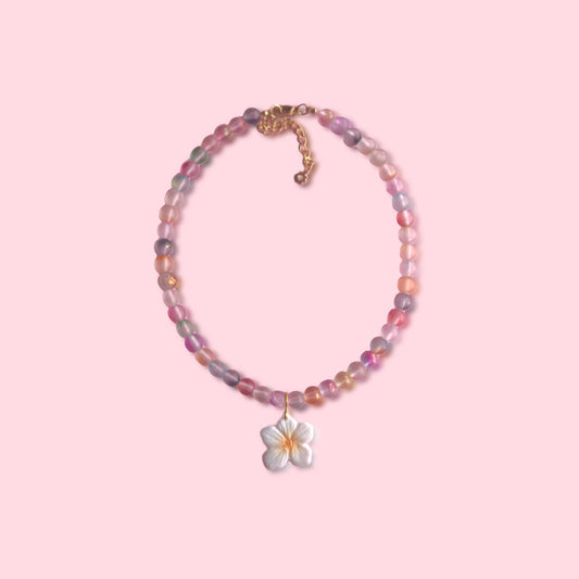 Collar flor Lupe naranja con cuentas cristal de colores