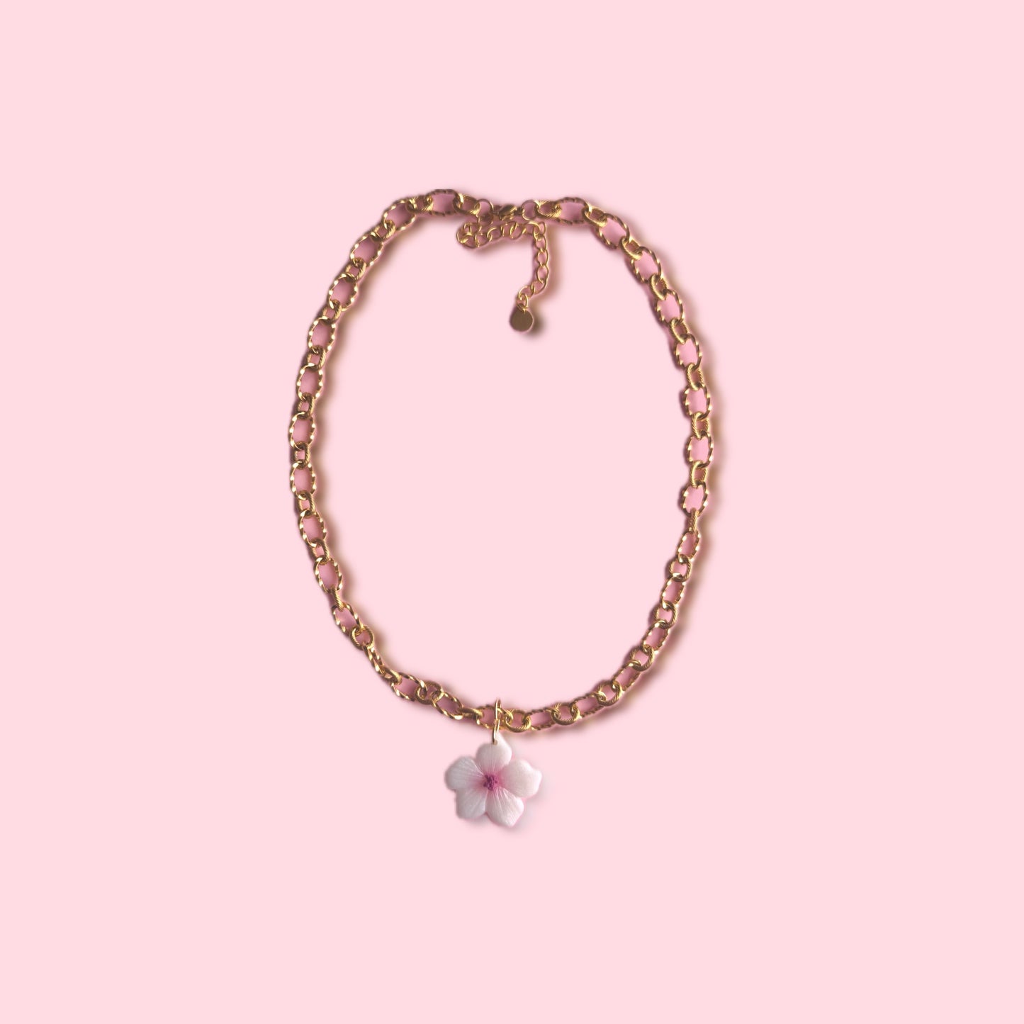 Cadena flor Lupe  blanco glitter y rosa cadena