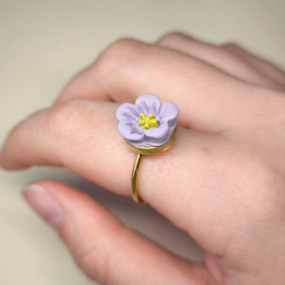 Anillo mini Flor lila y verde 3D