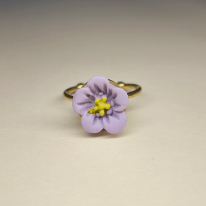 Anillo mini Flor lila y verde 3D