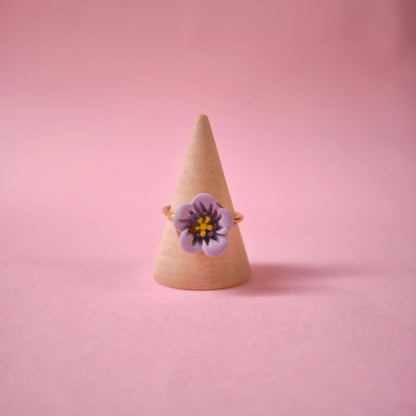 Anillo mini Flor lila y verde 3D