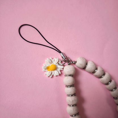 Colgante para tel. móvil beige con charm margarita