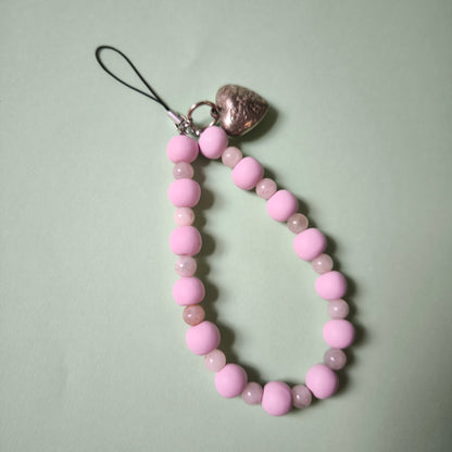 Colgante para tel. móvil rosa con corazón vintage (único)