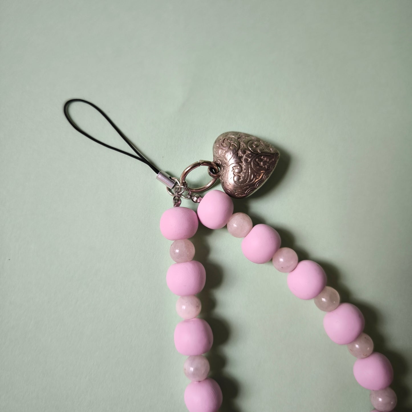 Colgante para tel. móvil rosa con corazón vintage (único)