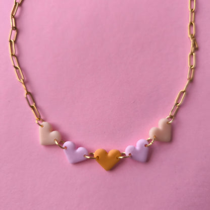 Collar mini corazón rosa y naranja