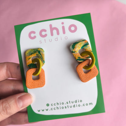 Pendiente Claudina naranja, verde lima y verde