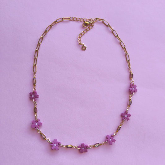 Collar artesanal flores en arcilla polimérica, hecho en España. Acero inoxidable. Livianos. Stock limitado. 