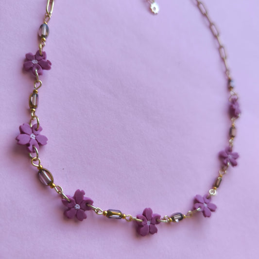 Collar artesanal flores en arcilla polimérica, hecho en España. Acero inoxidable. Livianos. Stock limitado. 