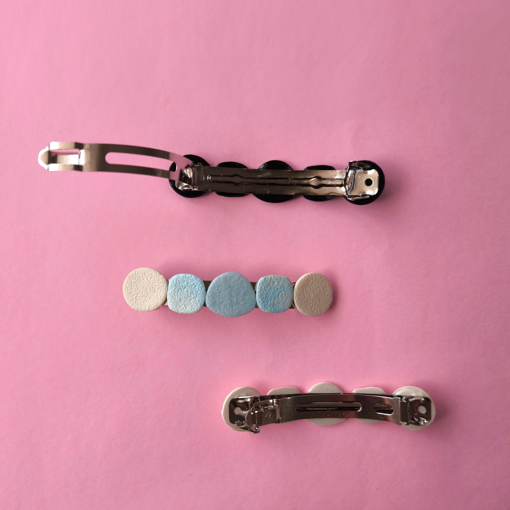 pasador cabello artesanal en arcilla polimérica. Hipoalergenicos, livianos. Hechos en España. Stock limitado. Acero inoxidable. 