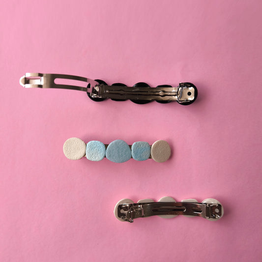 pasador cabello artesanal en arcilla polimérica. Hipoalergenicos, livianos. Hechos en España. Stock limitado. Acero inoxidable. 