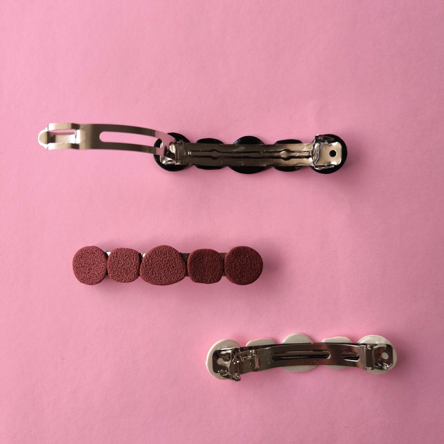 pasador cabello artesanal en arcilla polimérica. Hipoalergenicos, livianos. Hechos en España. Stock limitado. Acero inoxidable. 