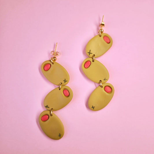 Pendientes artesanales en arcilla polimérica forma olivas. Hipoalergenicos, livianos. Hechos en España. Stock limitado. Acero inoxidable