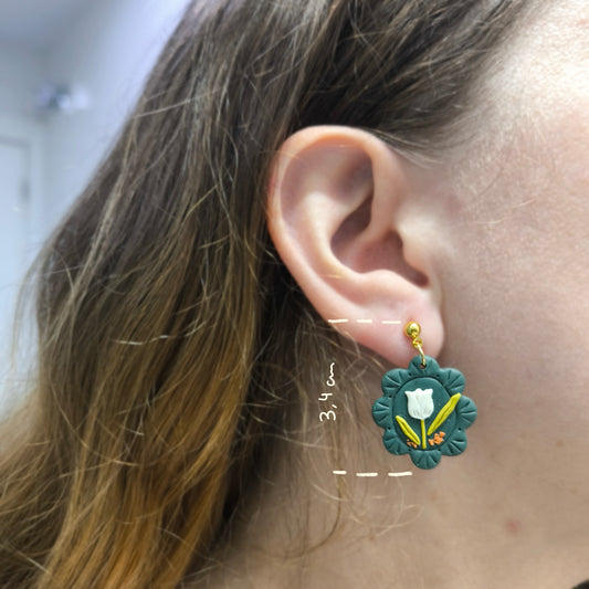 Pendientes artesanales en arcilla polimérica con relieve. Hipoalergenicos, livianos. Hechos en España. Stock limitado. Acero inoxidable. 