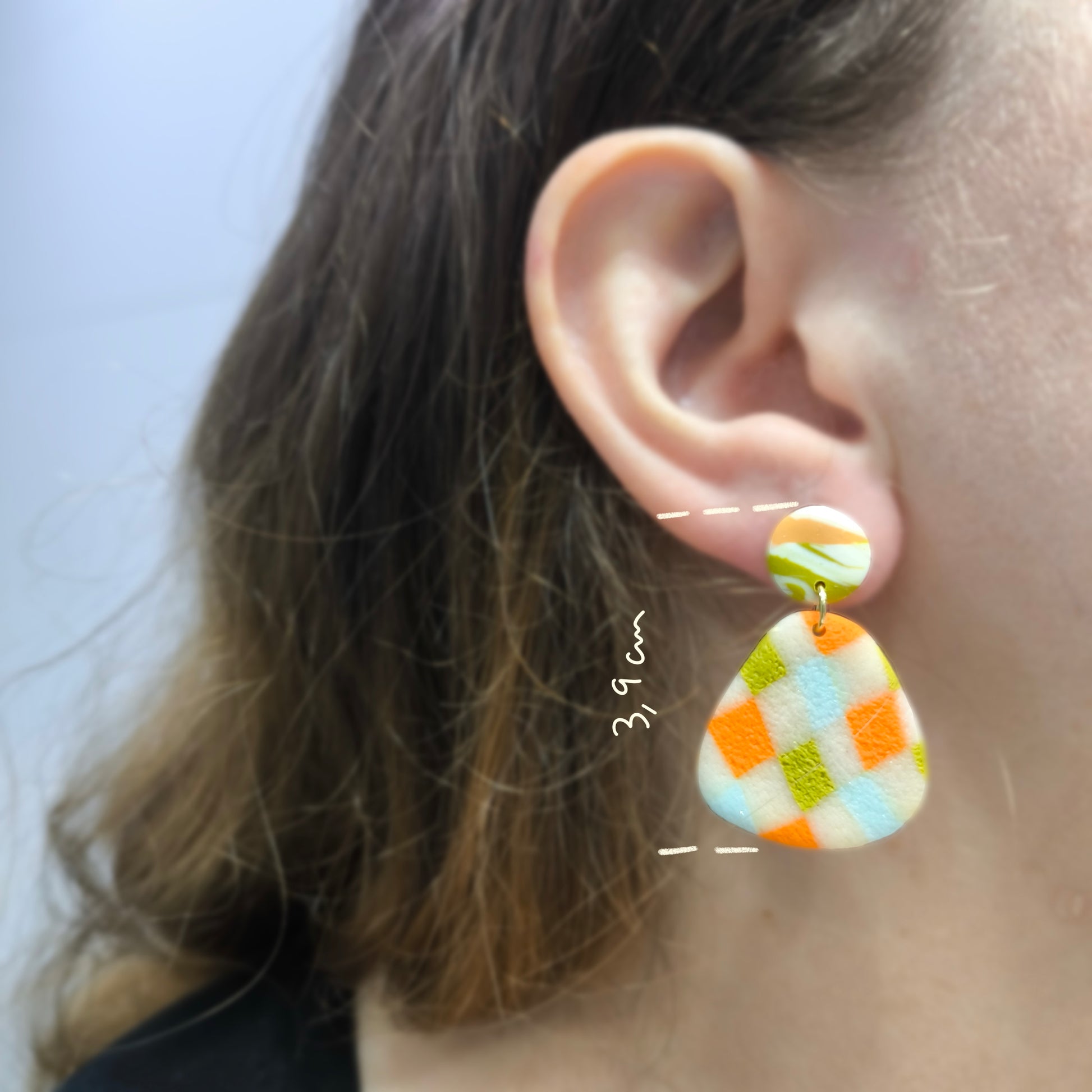 Pendientes artesanales en arcilla polimérica. Hipoalergenicos, livianos. Hechos en España. Stock limitado. Acero inoxidable