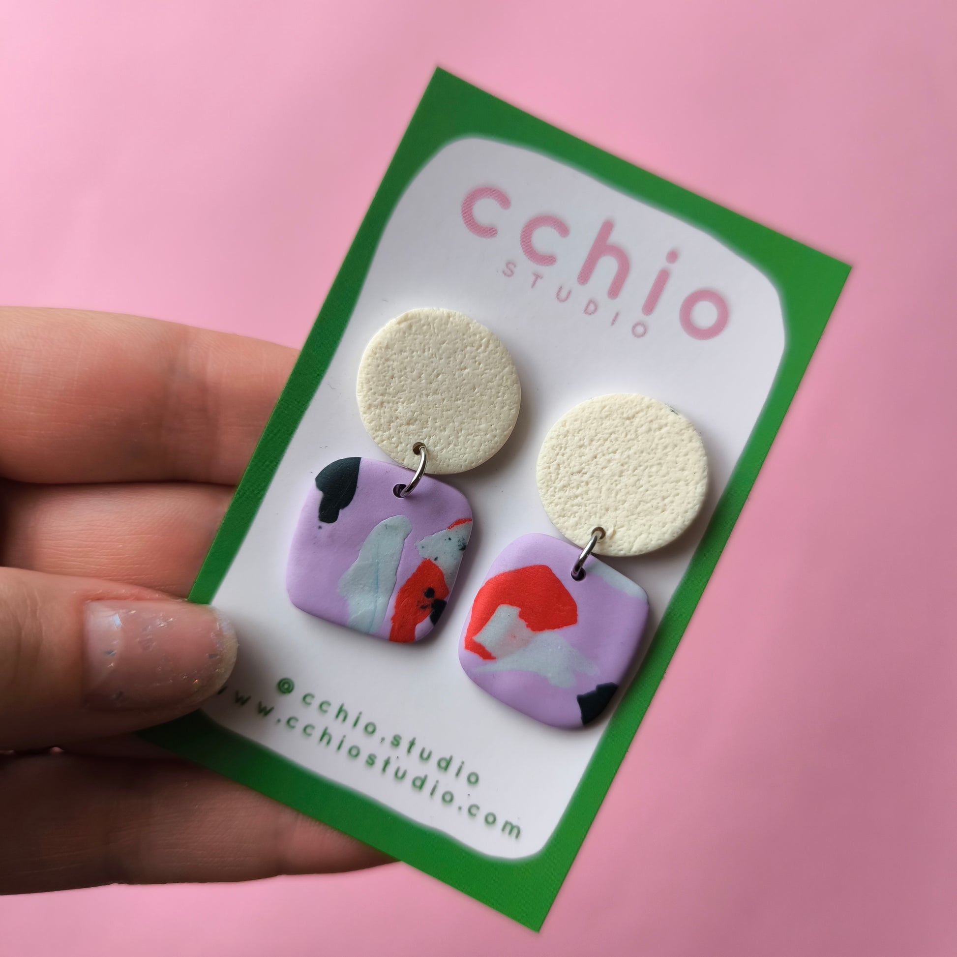 Pendientes artesanales en arcilla polimérica. Hipoalergenicos, livianos. Hechos en España. Stock limitado. Acero inoxidable