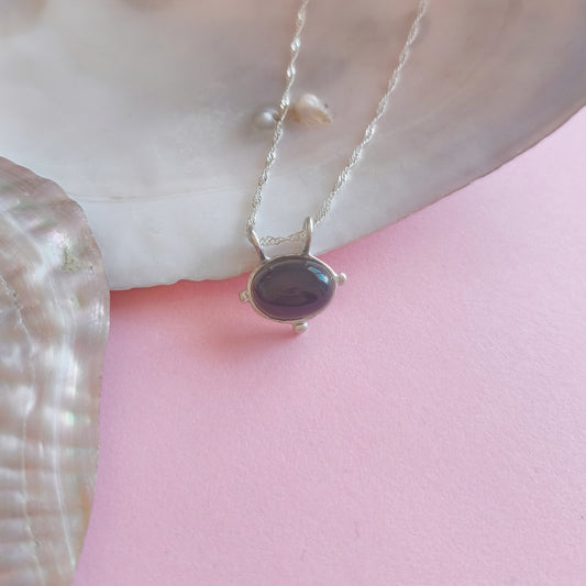 Colgante artesanal oval en plata combinado obsidiana *one of a kind*