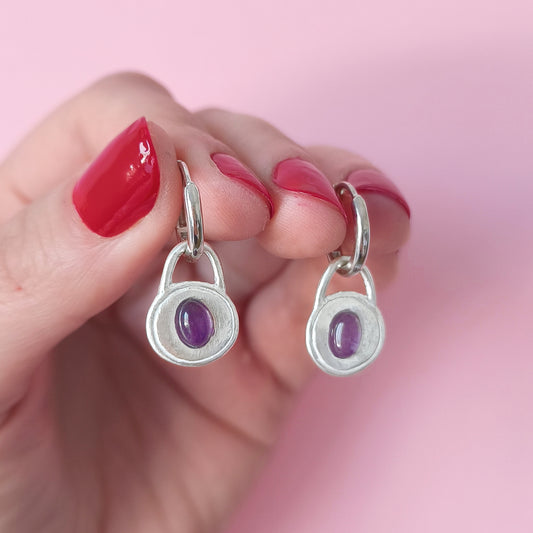 Pendiente artesanal Ana en plata combinado con amatista